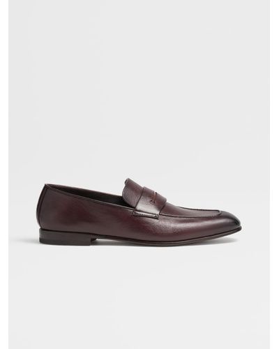Zegna Hand-buffed Leather L'asola Moccasin - Red