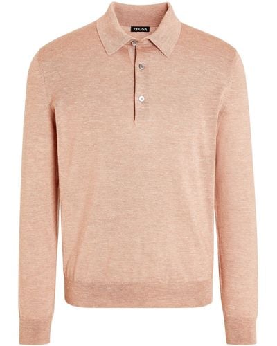 Zegna Dust Silk Cashmere And Linen Polo Shirt - Pink