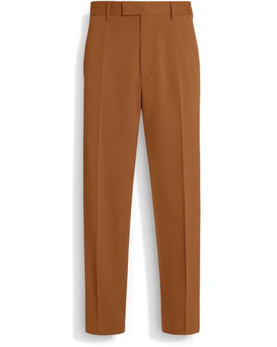 Zegna Dark Foliage Cotton And Wool Pants - Brown