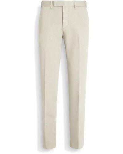 Zegna Off Summer Chino Cotton And Linen Trousers - White