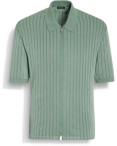 ZEGNA Sage And Light Cotton And Silk Polo Shirt - Green