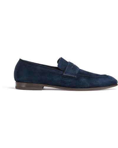 Zegna Suede L'Asola Loafers - Blue