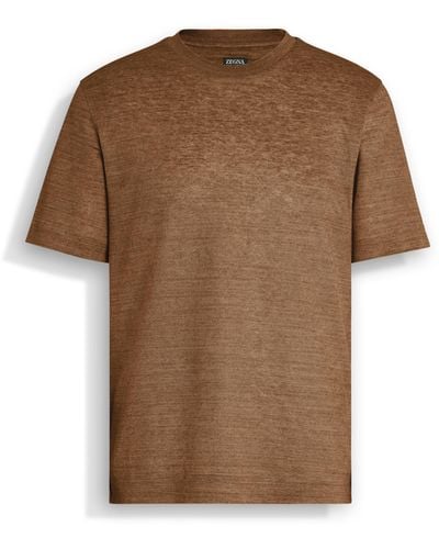 ZEGNA Dark Foliage Linen T-Shirt - Brown