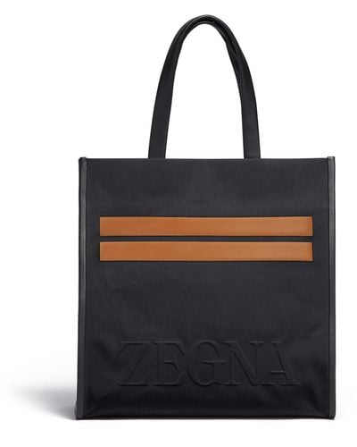 Zegna Cotton And Leather Start Up Tote Bag - Black