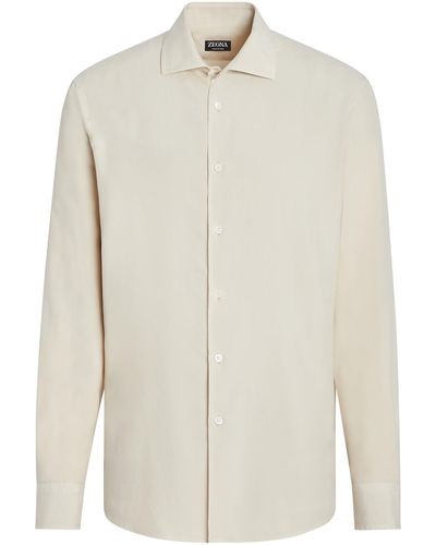 Zegna Garment Dyed Pure Silk Long-Sleeve Shirt - White
