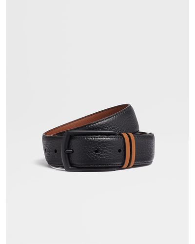 ZEGNA Black Grained Leather And Vicuna Coolor Smooth Leather Belt - Multicolor