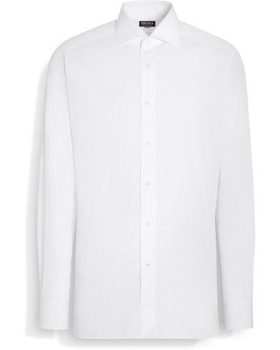 Zegna Dust And Micro-Striped Centoventimila Cotton Shirt - White