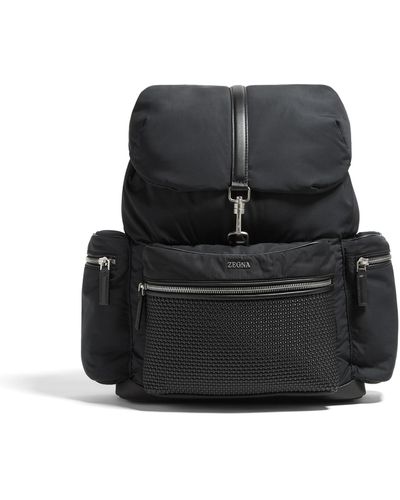 ZEGNA Technical Fabric And Pelletessuta Leather Backpack - Black