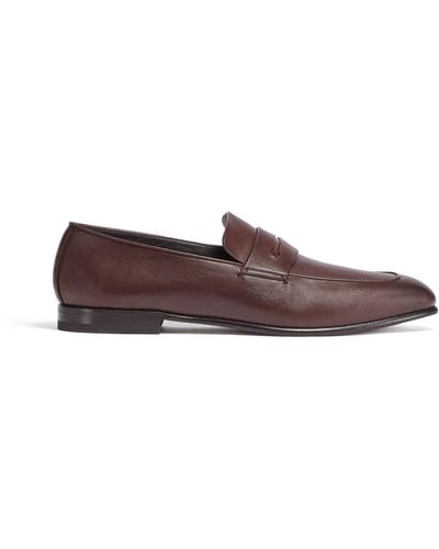 Zegna Dark Leather L'Asola Loafers - Brown