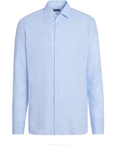 Zegna Light Pure Linen Long-Sleeve Shirt - Blue