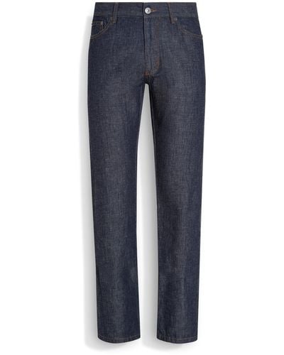Zegna Dark Rinse-Washed Cotton And Linen Roccia Jeans - Blue