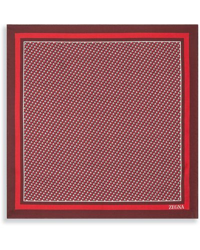 Zegna Silk Printed Pocket Square - Red