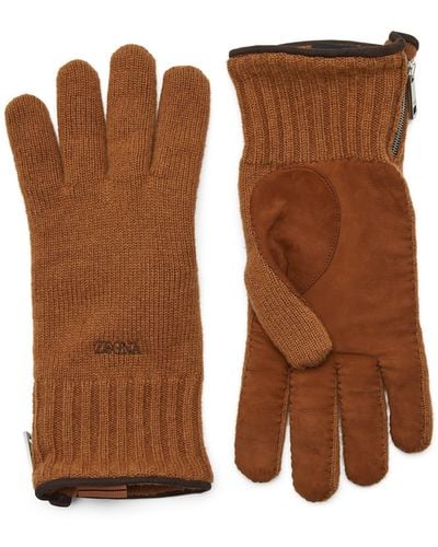 Zegna Dark Foliage Oasi Cashmere Gloves - Brown