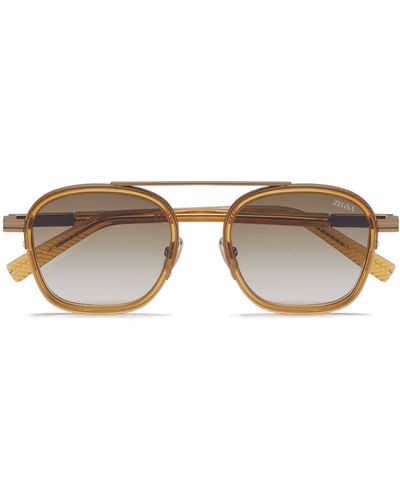 Zegna Transparent Golden Syrup Orizzonte I Acetate And Metal Sunglasses - Multicolor