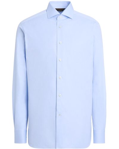 Zegna Light Sea Island Cotton Long-Sleeve Tailoring Shirt - Blue