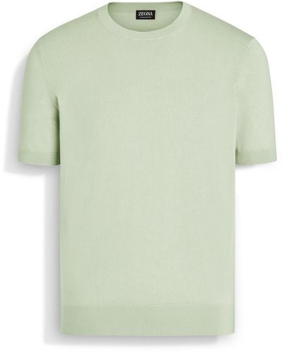 ZEGNA T-Shirt En Premium Cotton Vert D'Eau Clair