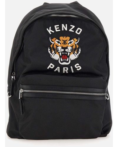 KENZO Tiger-Rucksack – Schwarz Gesticktes Logo Mit Reißverschlusstasche