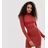 PRETTYLITTLETHING Geribbelde Halflange Bodycon-jurk Met Col En Lange Mouwen In Rood in het Red