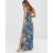 Vestito lungo in raso blu a fiori con scollo ad anello e spacco laterale di Missguided in Blue