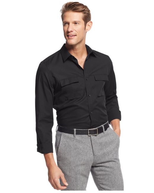 Calvin Klein Black Double-Pocket Poplin Shirt for men