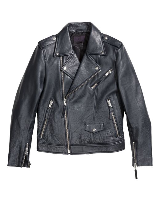 H&M Leather Biker Jacket in Dark Blue (Blue) for Men | Lyst