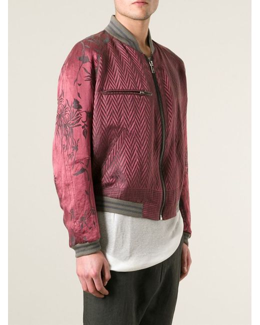 Haider Ackermann Chevron and Floral Bomber Jacket in Red for Men