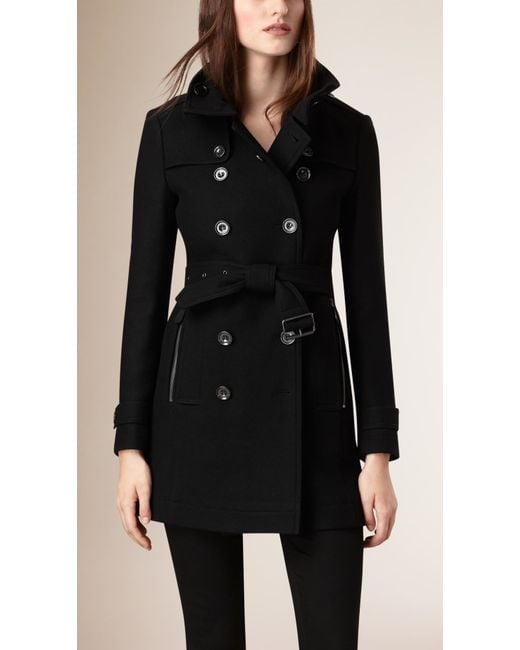 Burberry Black Short Double Wool Twill Trench Coat
