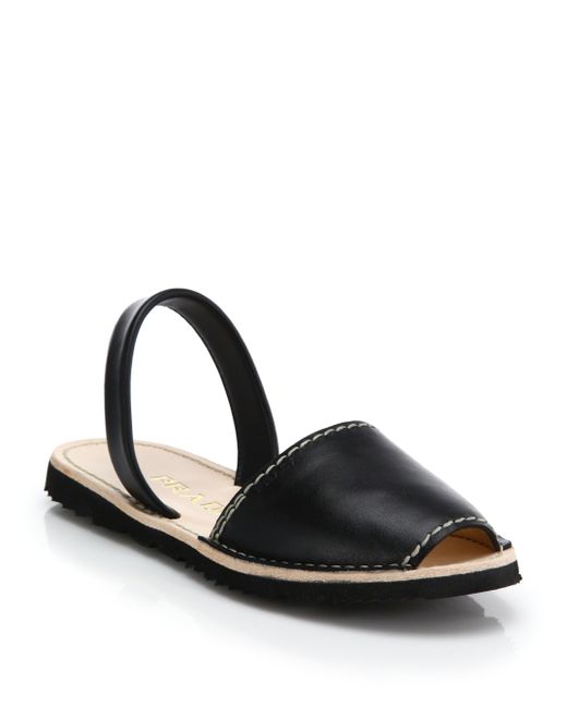 Prada Flat Leather Slingback Sandals in 