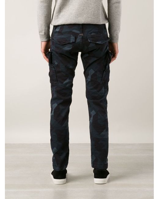 G-Star RAW Blue Camouflage Print Cargo Trousers for men