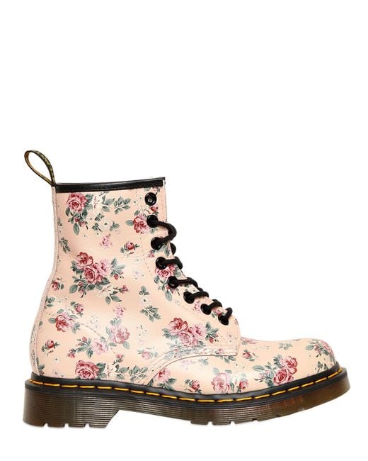 Dr. Martens Pink 30Mm Floral Printed Core Leather Boots