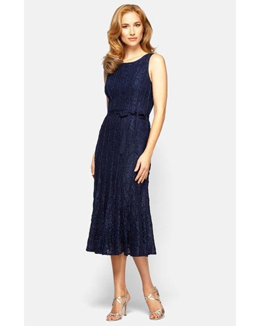Alex evenings Glitter Lace A-Line Midi Dress in Blue (RICH NAVY) | Lyst