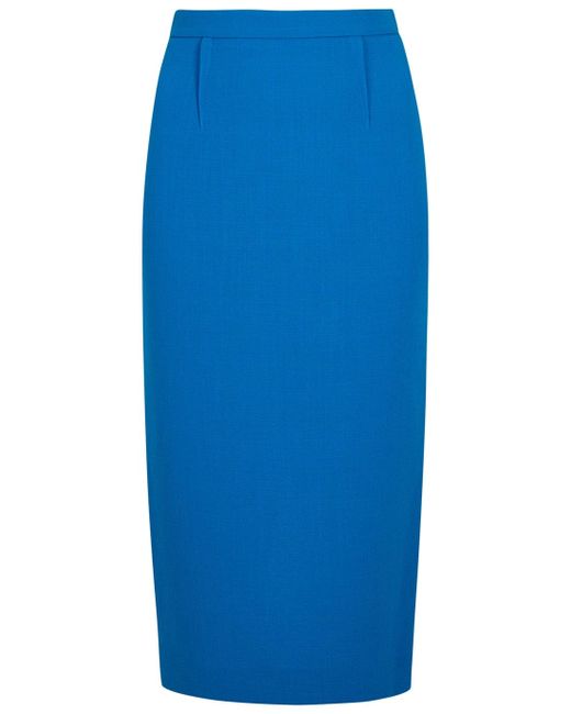 Roland Mouret Blue Arreton Azure Wool Crepe Pencil Skirt