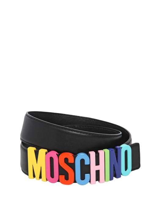 Moschino Multicolored Logo Lettering Leather Belt