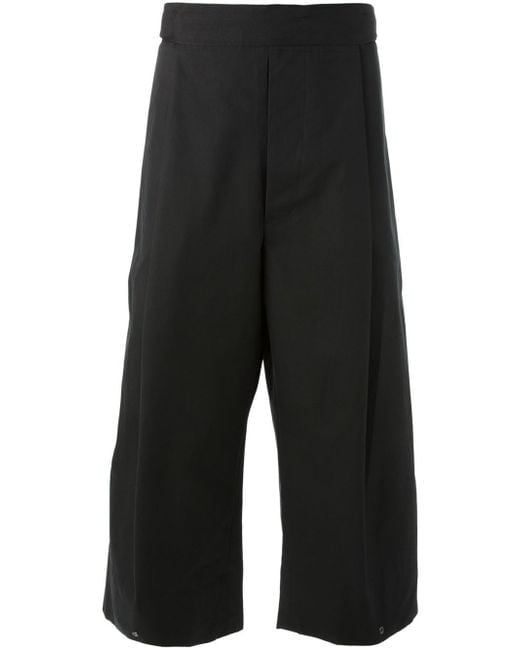 Berthold Black Wide Leg Cropped Trousers for men