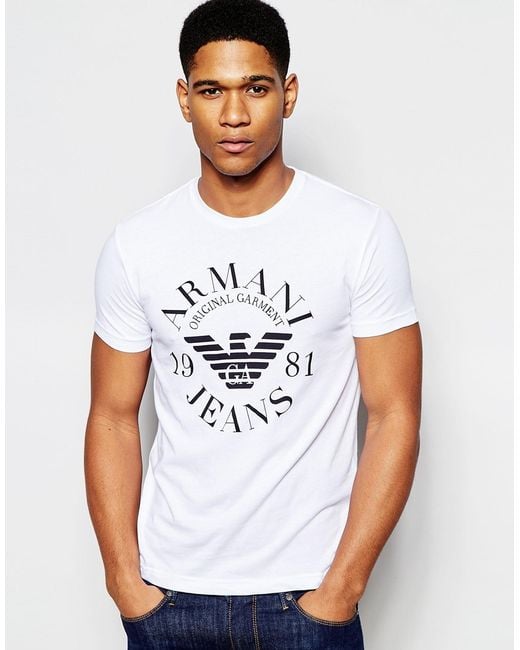 Armani Jeans Rmani Jeans T-shirt With Eagle In Slim White for Men | Lyst