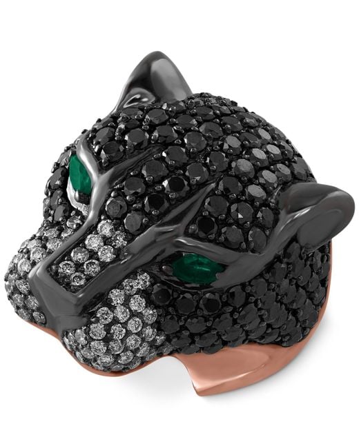 Effy Collection Signature By Effy Black Diamond (4-5/8 Ct. T.w.) And Emerald (1/4 Ct. T.w.) Panther Ring In 14k Rose Gold