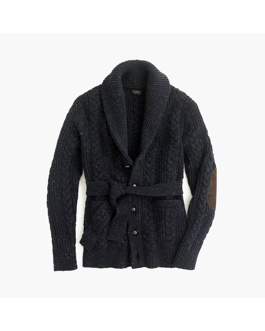 J.Crew Blue Donegal Wool Belted Shawl Cardigan Sweater for men