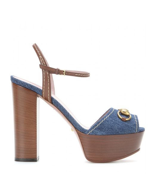 Gucci Blue Denim And Leather Platform Sandals