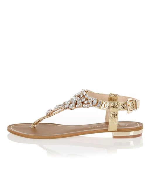 River Island Gold Metallic Embellished Sandals in Brown | Lyst UK