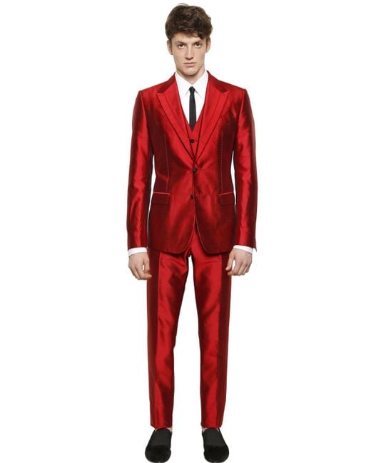 Dolce & Gabbana Red Silk Shantung 3 Piece Suit for men