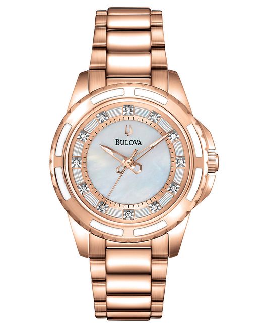 Bulova Ladies Rose Goldtone Watch With Diamond Markers in Pink (ROSE ...