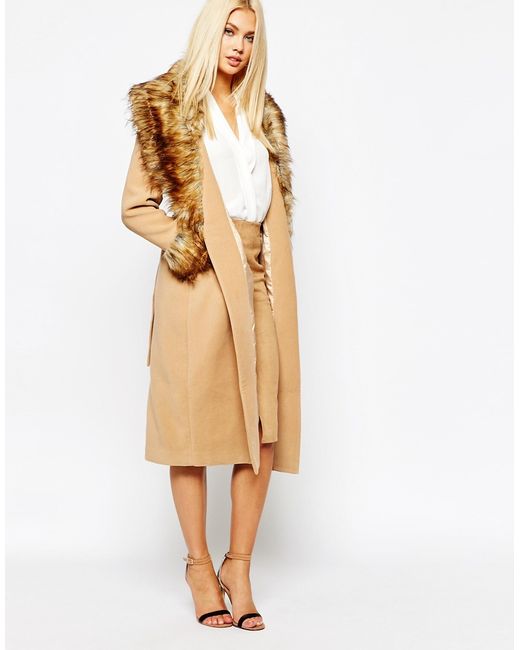 Missguided Coat With Faux Fur Collar, Fur Cuff Coat For Womens