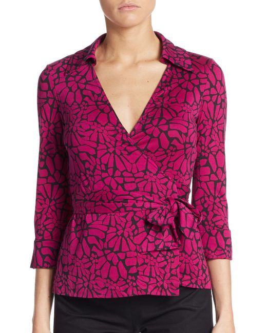 Diane von Furstenberg Pink Jill Printed Silk-jersey Wrap Top