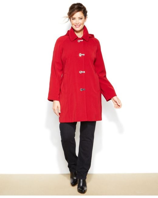 London Fog Red Plus Size Toggle-Front Raincoat