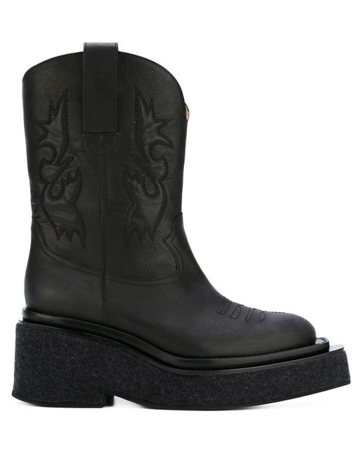 MM6 by Maison Martin Margiela Black Platform Cowboy Boots