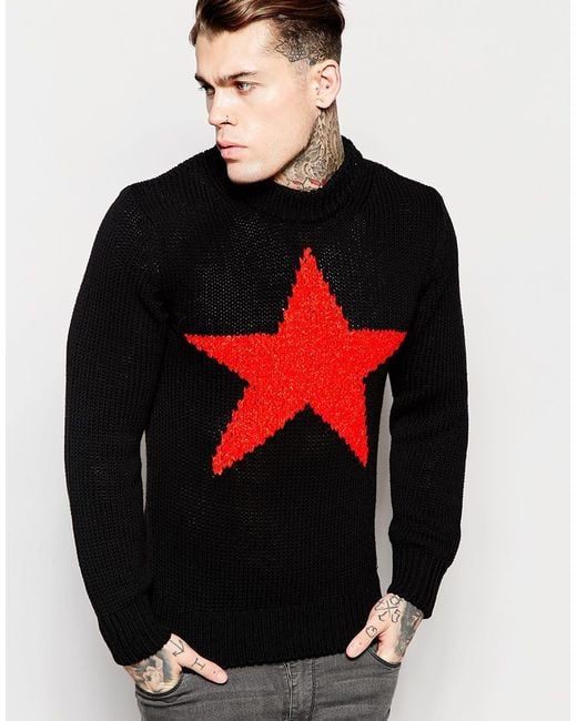 DIESEL Crew Jumper K-chamele Loose Star Knit In Black for men