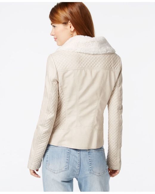 Guess Fauxfurcollar Fauxleather Jacket in Beige (Stone) Save 39