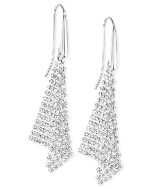 Swarovski Metallic Silver-tone Crystal Mesh Drop Earrings