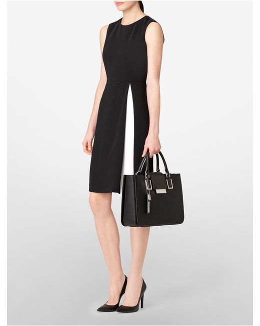 Calvin Klein Black White Label Valerie Textured Triple Compartment Tote Bag