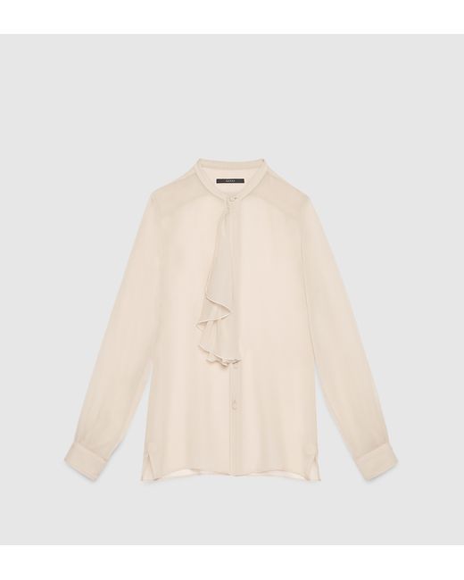 Gucci Natural Silk Shirt With Ruffle for men